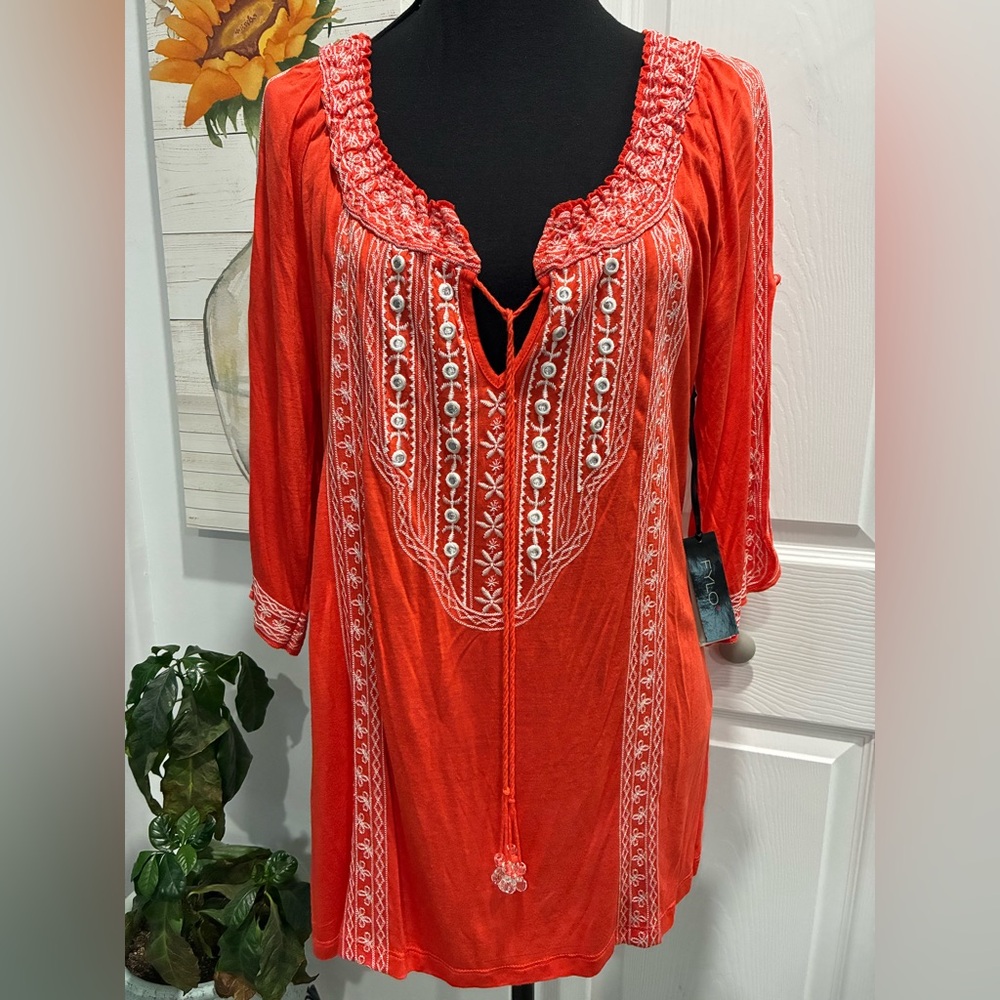 FYLO Orange Embroidered Women's Top - Picture 1 of 9